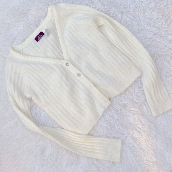 90’s vintage Jordache ribbed jeweled buttons semi crop cardigan - Picture 2 of 8